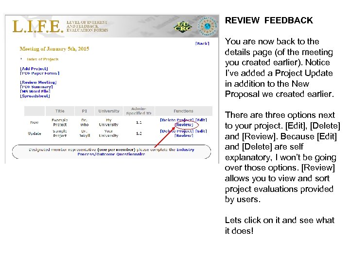 REVIEW FEEDBACK You are now back to the details page (of the meeting you