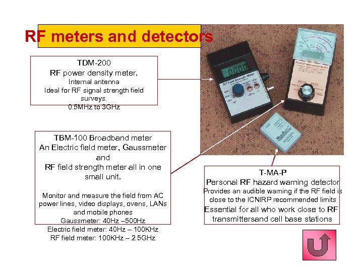 RF meters and detectors TDM-200 RF power density meter. Trifield Internal antenna Ideal for