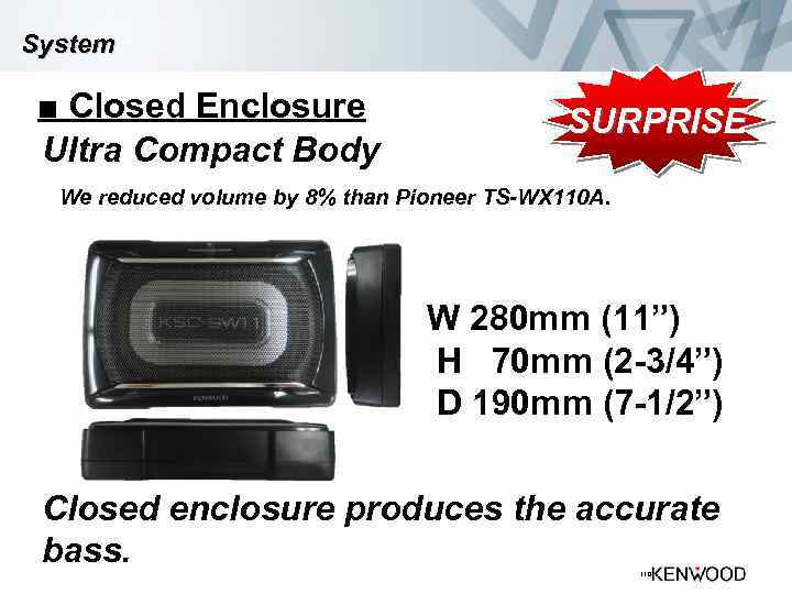 System ■ Closed Enclosure Ultra Compact Body SURPRISE We reduced volume by 8% than