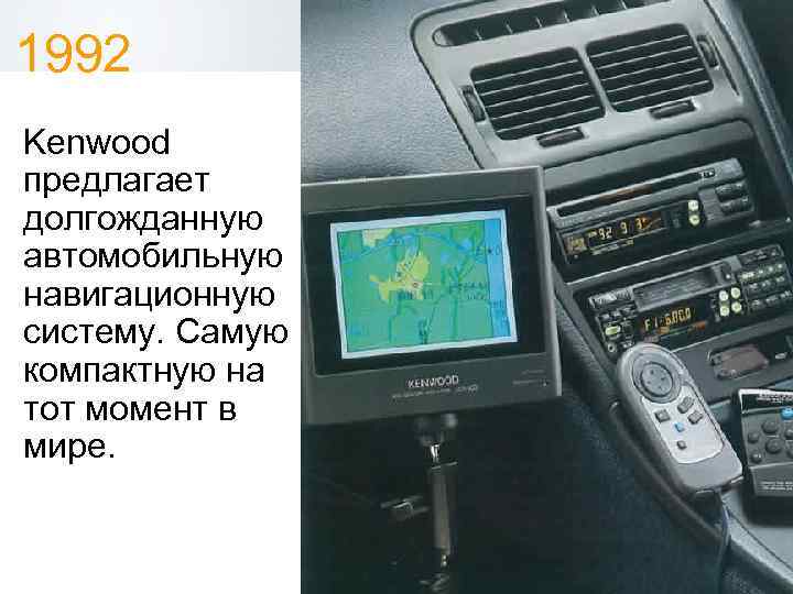 1992 Kenwood предлагает долгожданную автомобильную навигационную систему. Самую компактную на тот момент в мире.