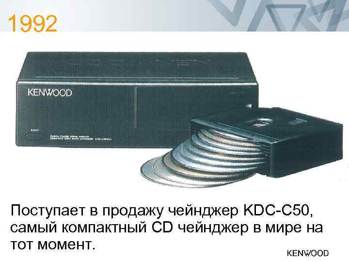 1992 Поступает в продажу чейнджер KDC-C 50, самый компактный CD чейнджер в мире на