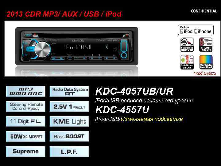 2013 CDR MP 3/ AUX / USB / i. Pod * KDC-U 4557 U