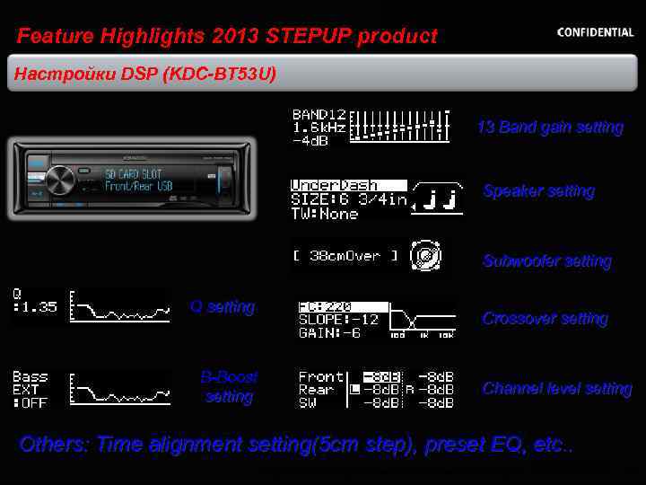 Feature Highlights 2013 STEPUP product Настройки DSP (KDC-BT 53 U) 13 Band gain setting
