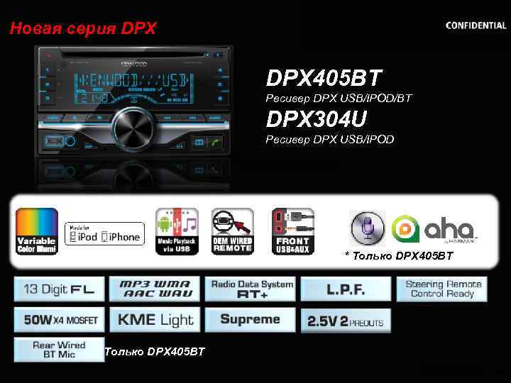 Новая серия DPX 405 BT Ресивер DPX USB/IPOD/BT DPX 304 U Ресивер DPX USB/IPOD