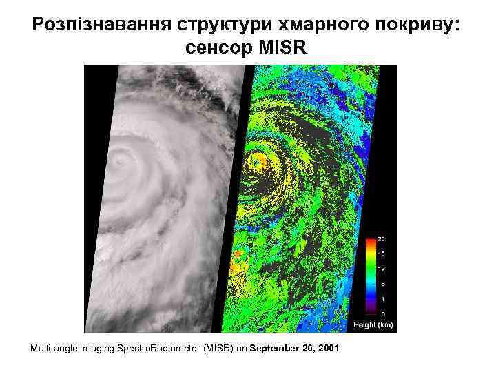 Розпізнавання структури хмарного покриву: сенсор MISR Multi-angle Imaging Spectro. Radiometer (MISR) on September 26,