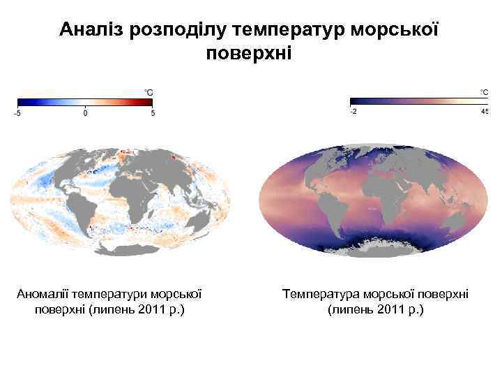 Аналіз розподілу температур морської поверхні Аномалії температури морської поверхні (липень 2011 р. ) Температура