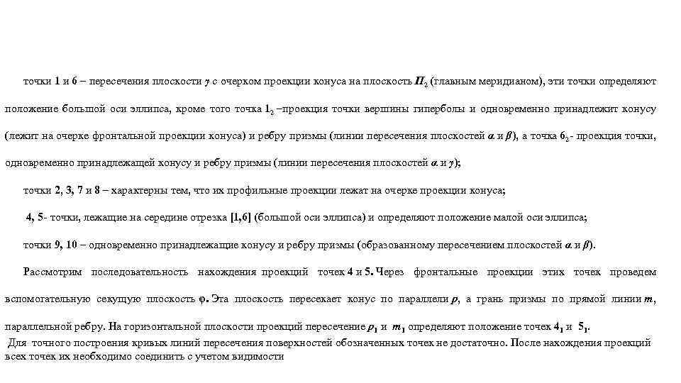 точки 1 и 6 – пересечения плоскости γ с очерком проекции конуса на плоскость