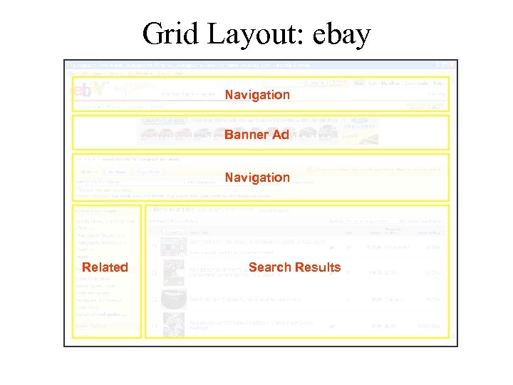 Grid Layout: ebay Navigation Banner Ad Navigation Related Search Results 