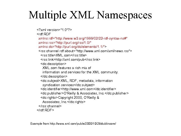 Multiple XML Namespaces <? xml version="1. 0"? > <rdf: RDF xmlns: rdf="http: //www. w