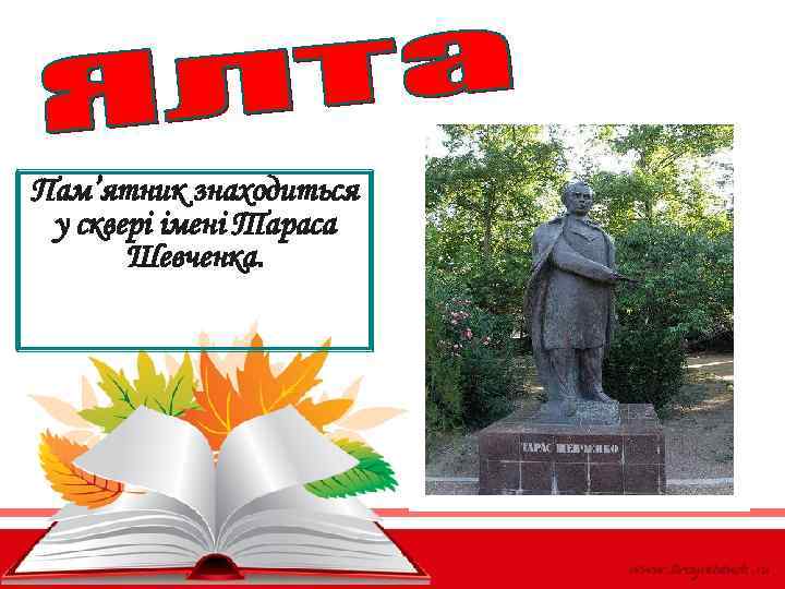 Пам’ятник знаходиться у сквері імені Тараса Шевченка. 