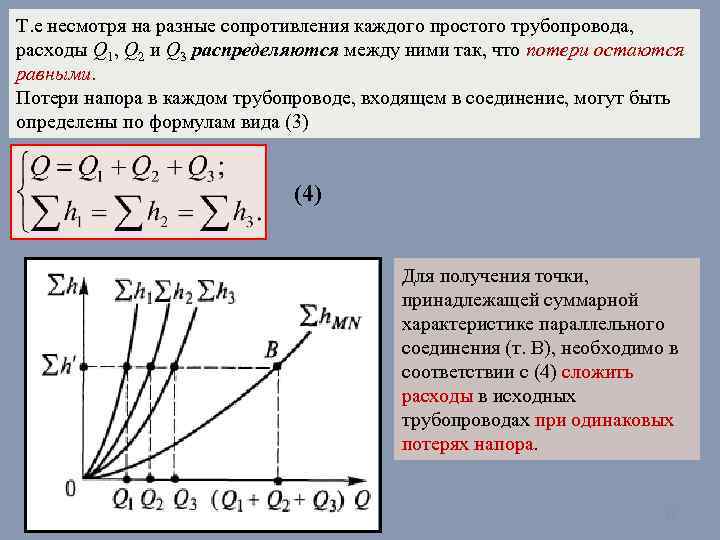 Т. е несмотря на разные сопротивления каждого простого трубопровода, расходы Q 1, Q 2