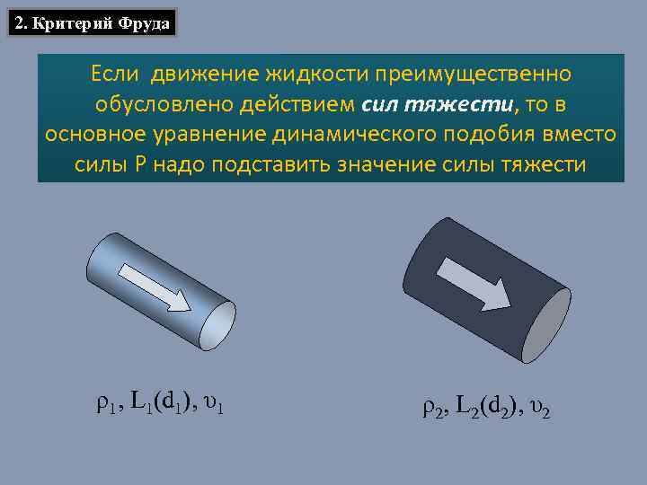 2. Критерий Фруда Если движение жидкости преимущественно обусловлено действием сил тяжести, то в основное