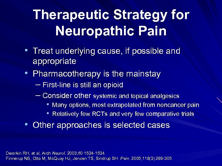 Therapeutic Strategy for Neuropathic Pain • Treat underlying cause, if possible and • appropriate