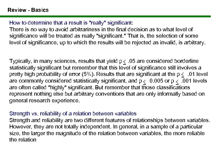 Review - Basics How to determine that a result is 