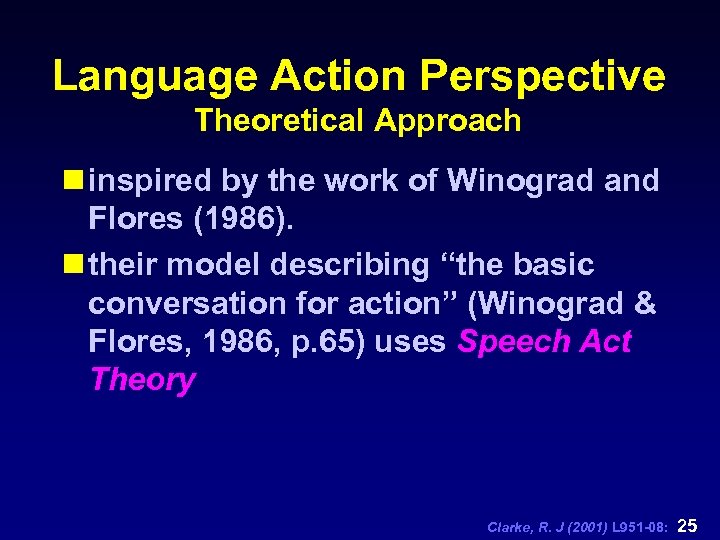 Language Action Perspective Theoretical Approach n inspired by the work of Winograd and Flores