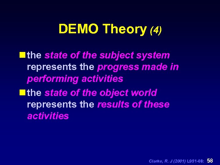 DEMO Theory (4) n the state of the subject system represents the progress made