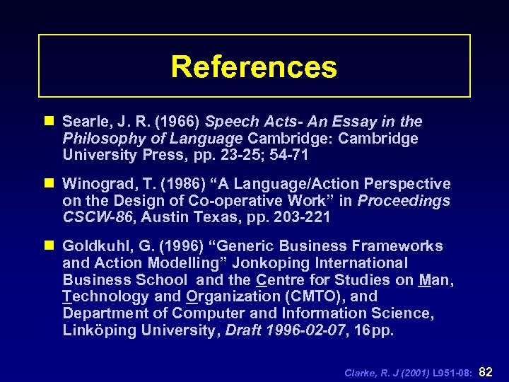 References n Searle, J. R. (1966) Speech Acts- An Essay in the Philosophy of