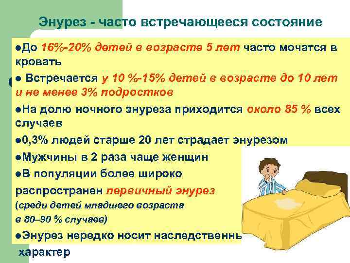 Энурез - часто встречающееся состояние l. До 16%-20% детей в возрасте 5 лет часто