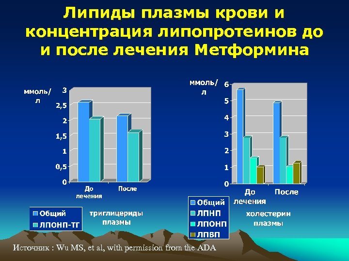 Липиды плазмы крови и концентрация липопротеинов до и после лечения Метформина Источник : Wu