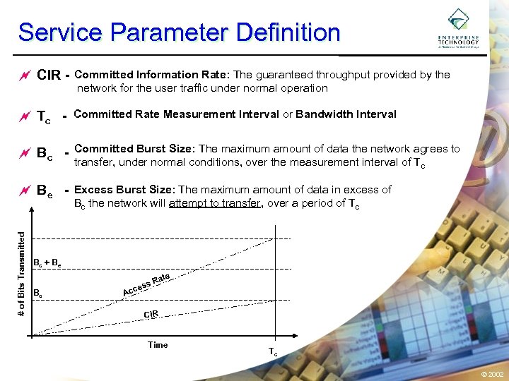 Service Parameter Definition ~ CIR - Committed Information Rate: The guaranteed throughput provided by