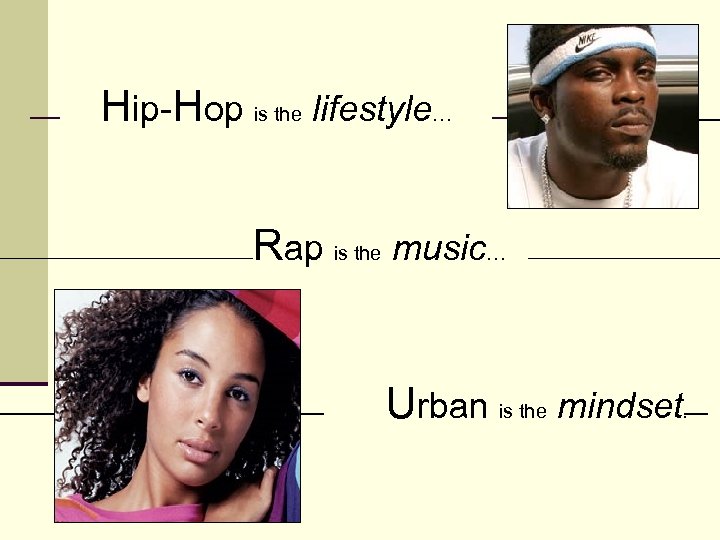 Hip-Hop is the lifestyle… Rap is the music… Urban is the mindset. 