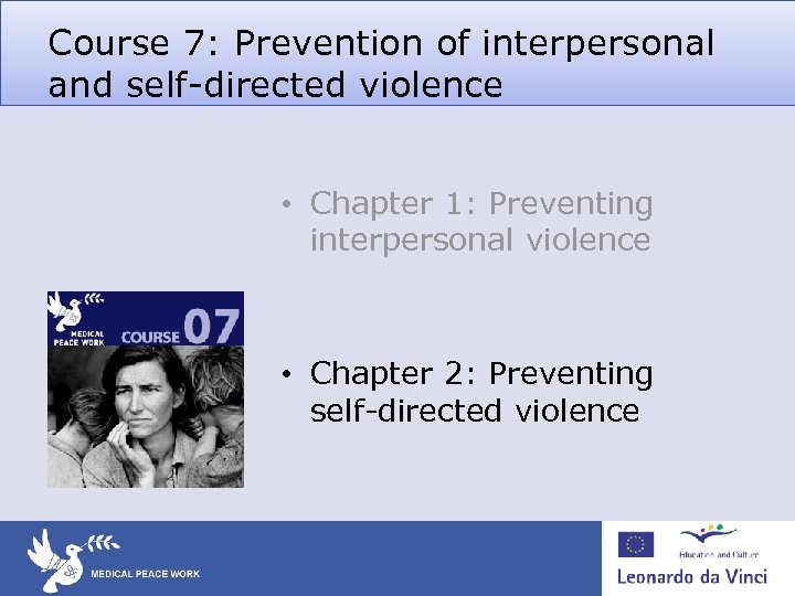 Course 7: Prevention of interpersonal and self-directed violence • Chapter 1: Preventing interpersonal violence
