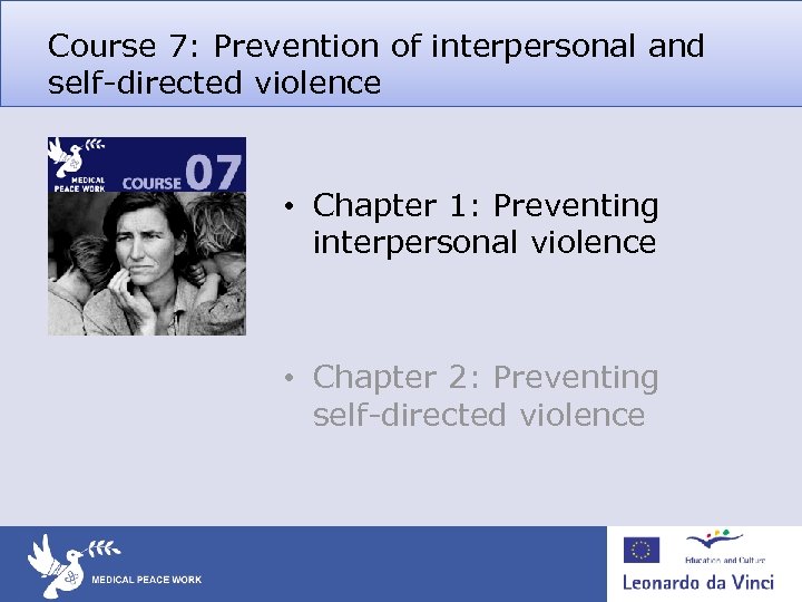 Course 7: Prevention of interpersonal and self-directed violence • Chapter 1: Preventing interpersonal violence