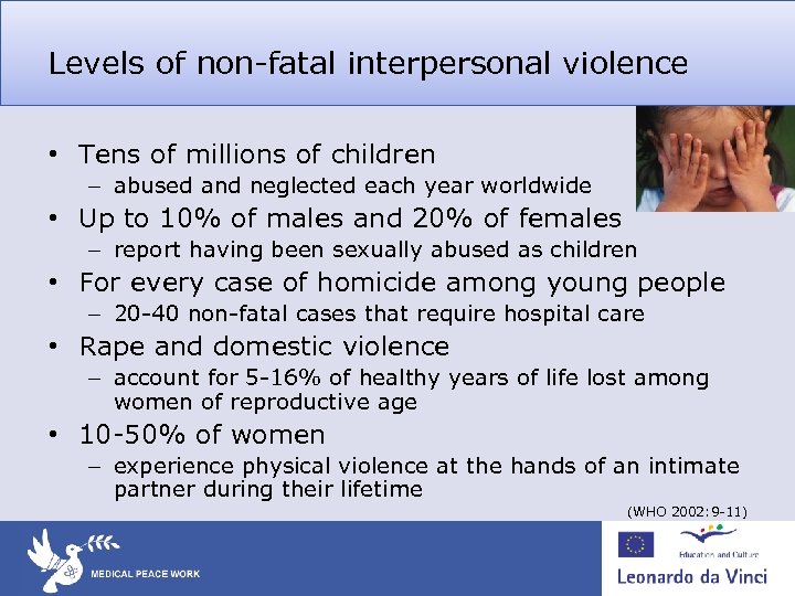 Levels of non-fatal interpersonal violence • Tens of millions of children – abused and