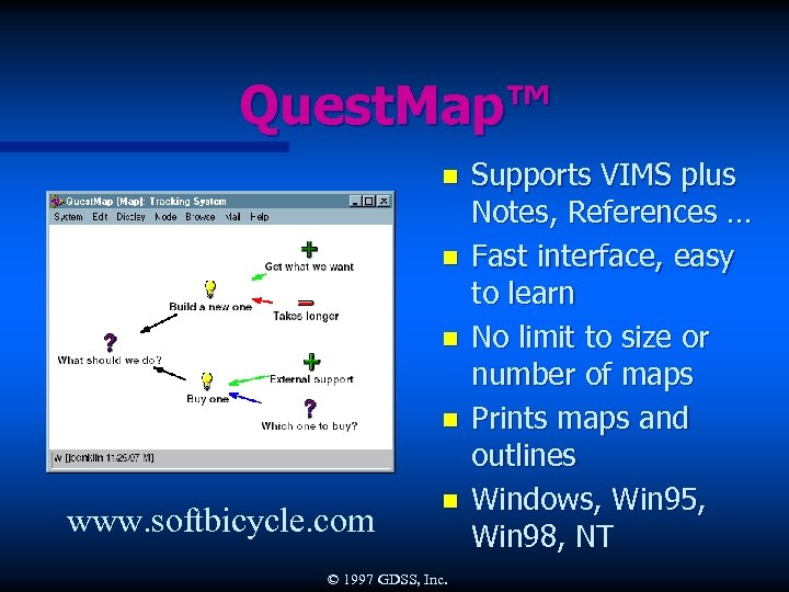 Quest. Map™ n n www. softbicycle. com n © 1997 GDSS, Inc. Supports VIMS