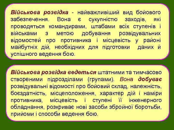 Військова розвідка - найважливіший вид бойового забезпечення. Вона є сукупністю заходів, які проводяться командирами,