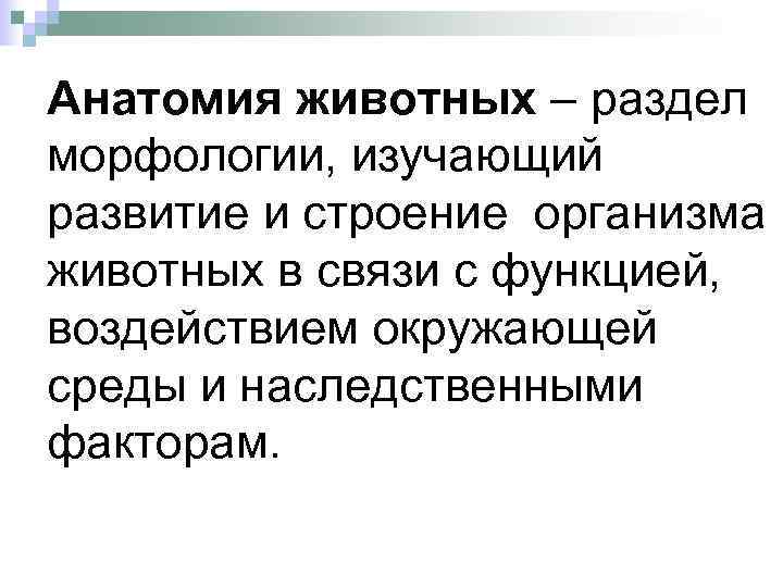 Анатомия животных – раздел морфологии, изучающий развитие и строение организма животных в связи с