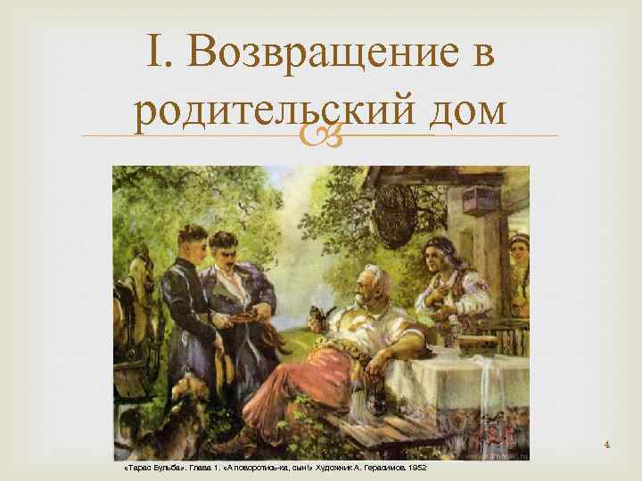 І. Возвращение в родительский дом 4 «Тарас Бульба» . Глава 1. «А поворотись-ка, сын!»