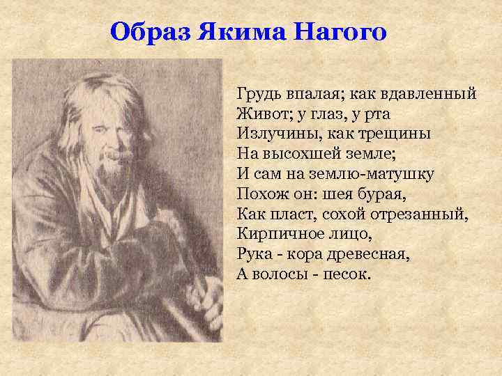 Образ Якима Нагого Грудь впалая; как вдавленный Живот; у глаз, у рта Излучины, как