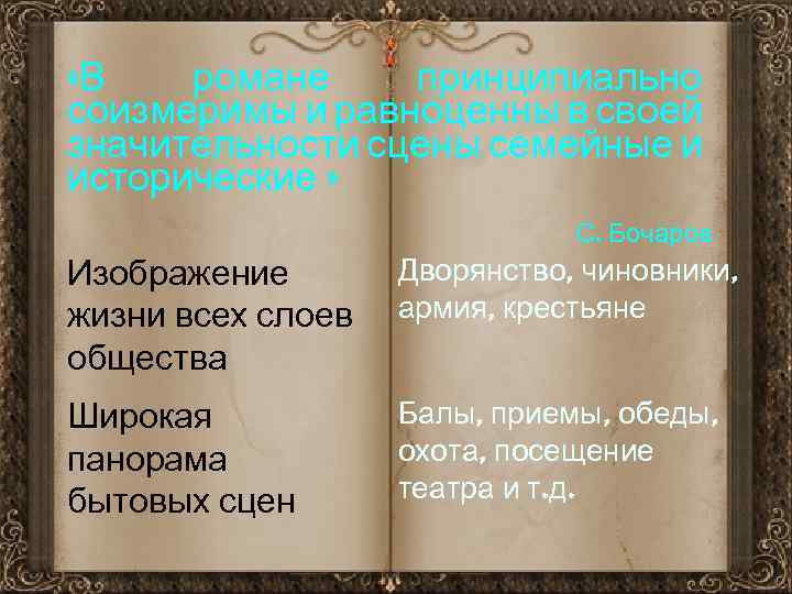  «В романе принципиально соизмеримы и равноценны в своей значительности сцены семейные и исторические