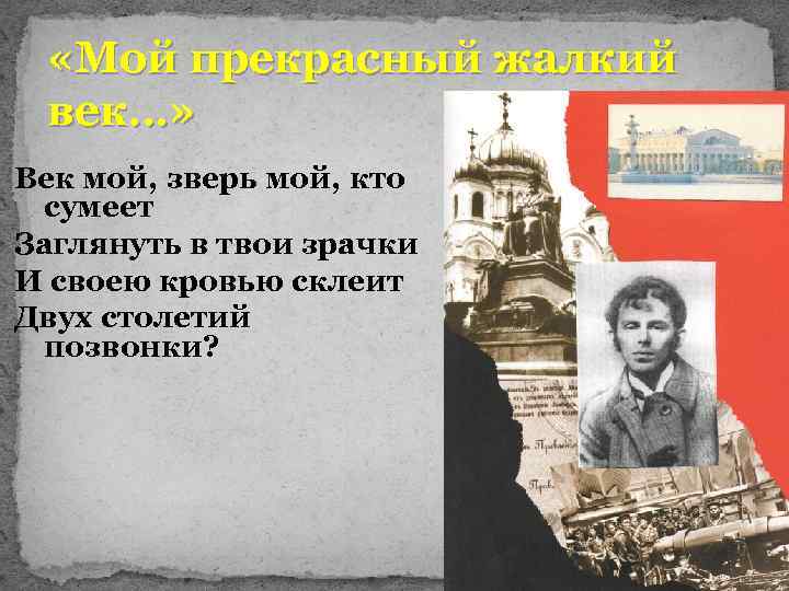  «Мой прекрасный жалкий век…» Век мой, зверь мой, кто сумеет Заглянуть в твои