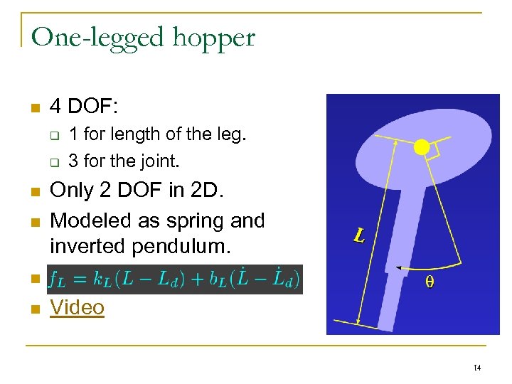 One-legged hopper n 4 DOF: q q n n 1 for length of the