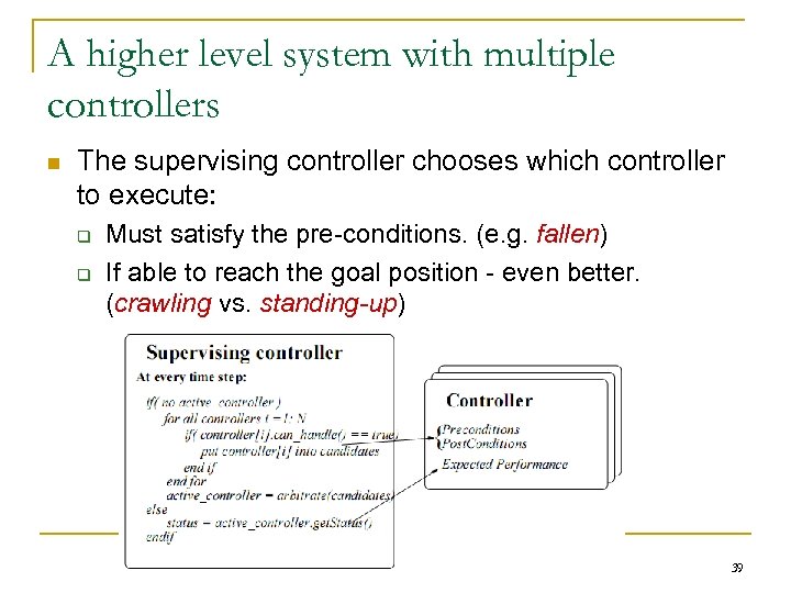 A higher level system with multiple controllers n The supervising controller chooses which controller
