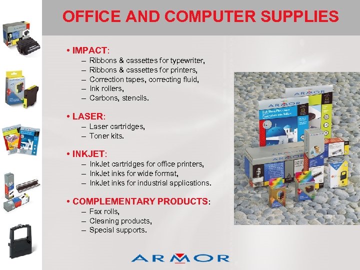 OFFICE AND COMPUTER SUPPLIES • IMPACT: – – – Ribbons & cassettes for typewriter,