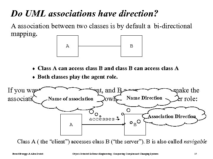 Do UML associations have direction? A association between two classes is by default a