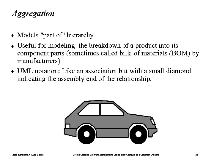 Aggregation ¨ ¨ ¨ Models "part of" hierarchy Useful for modeling the breakdown of