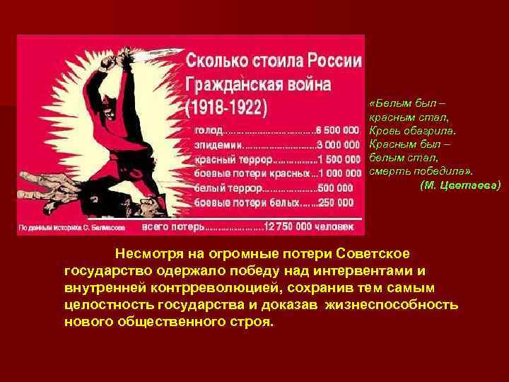  «Белым был – красным стал, Кровь обагрила. Красным был – белым стал, смерть