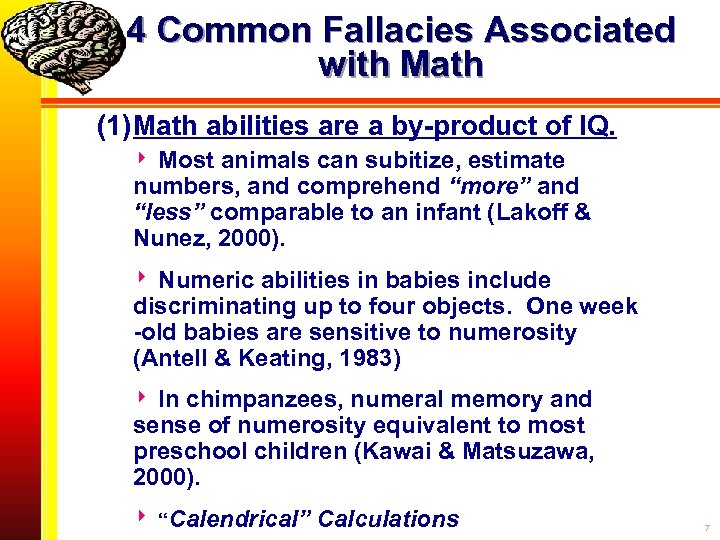 4 Common Fallacies Associated with Math (1) Math abilities are a by-product of IQ.