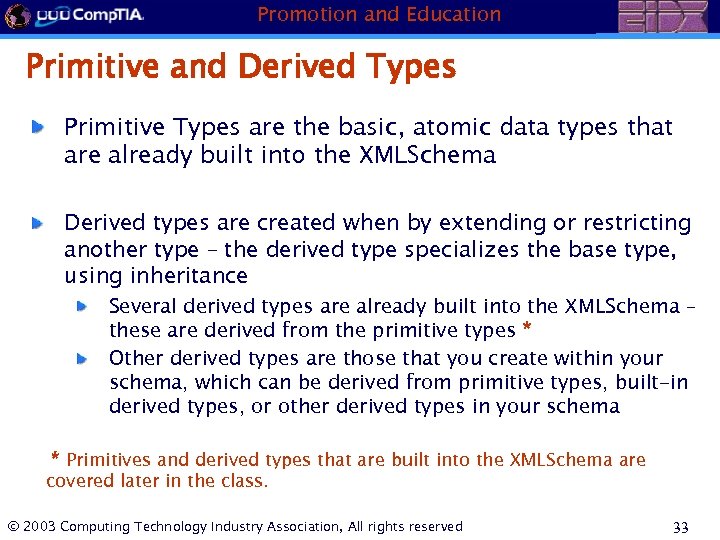 Promotion and Education Primitive and Derived Types Primitive Types are the basic, atomic data