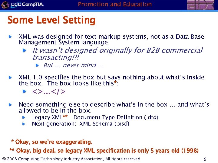 Promotion and Education Some Level Setting XML was designed for text markup systems, not