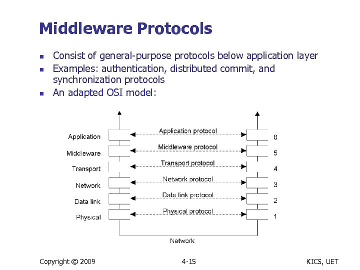 Middleware Protocols n n n Consist of general-purpose protocols below application layer Examples: authentication,