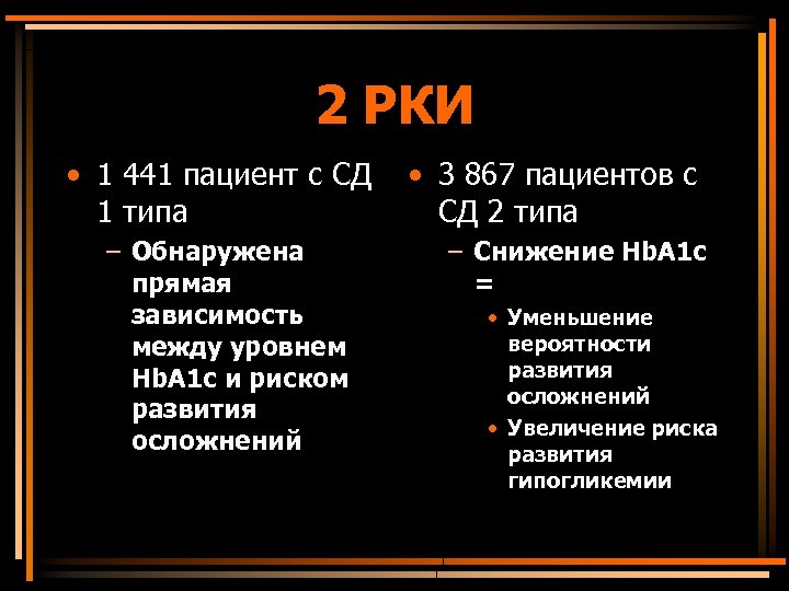 2 РКИ • 1 441 пациент с СД 1 типа – Обнаружена прямая зависимость