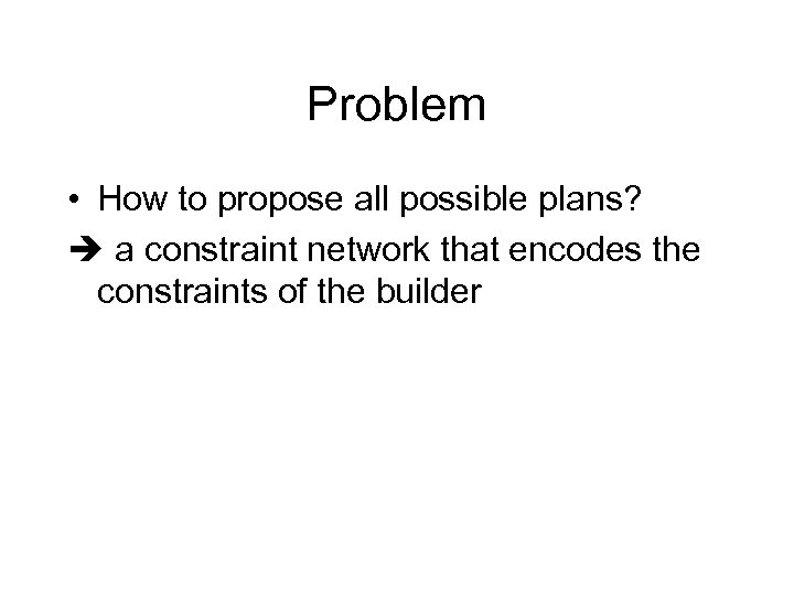Problem • How to propose all possible plans? a constraint network that encodes the
