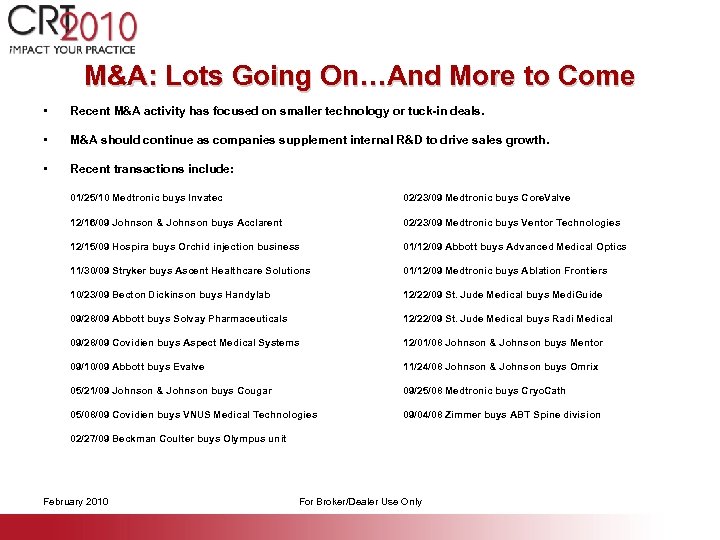 M&A: Lots Going On…And More to Come • Recent M&A activity has focused on