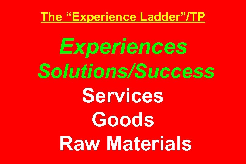 The “Experience Ladder”/TP Experiences Solutions/Success Services Goods Raw Materials 