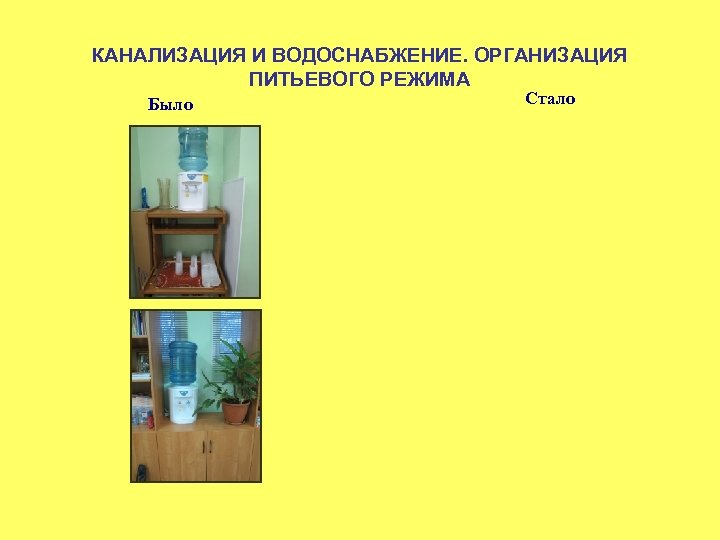 КАНАЛИЗАЦИЯ И ВОДОСНАБЖЕНИЕ. ОРГАНИЗАЦИЯ ПИТЬЕВОГО РЕЖИМА Было Стало 